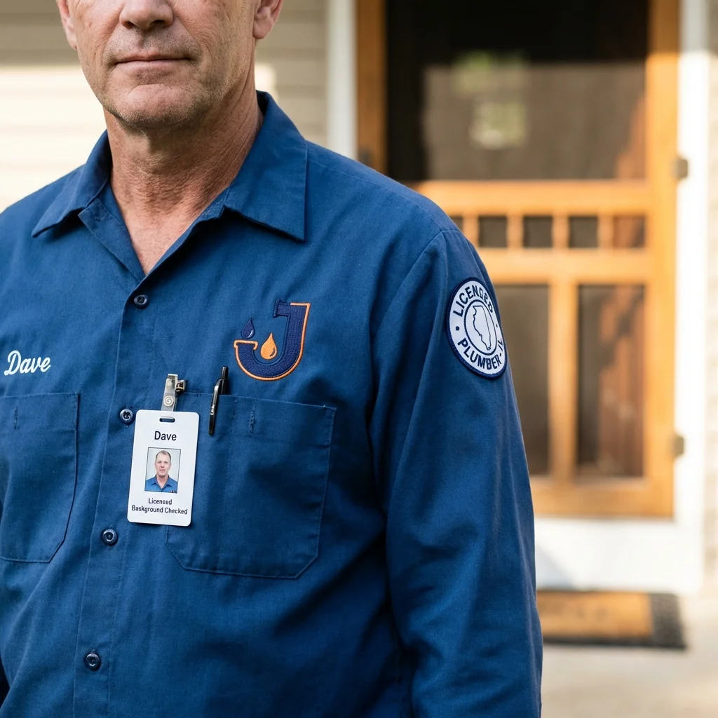 Licensed plumber showing ID badge in Mallory, WV