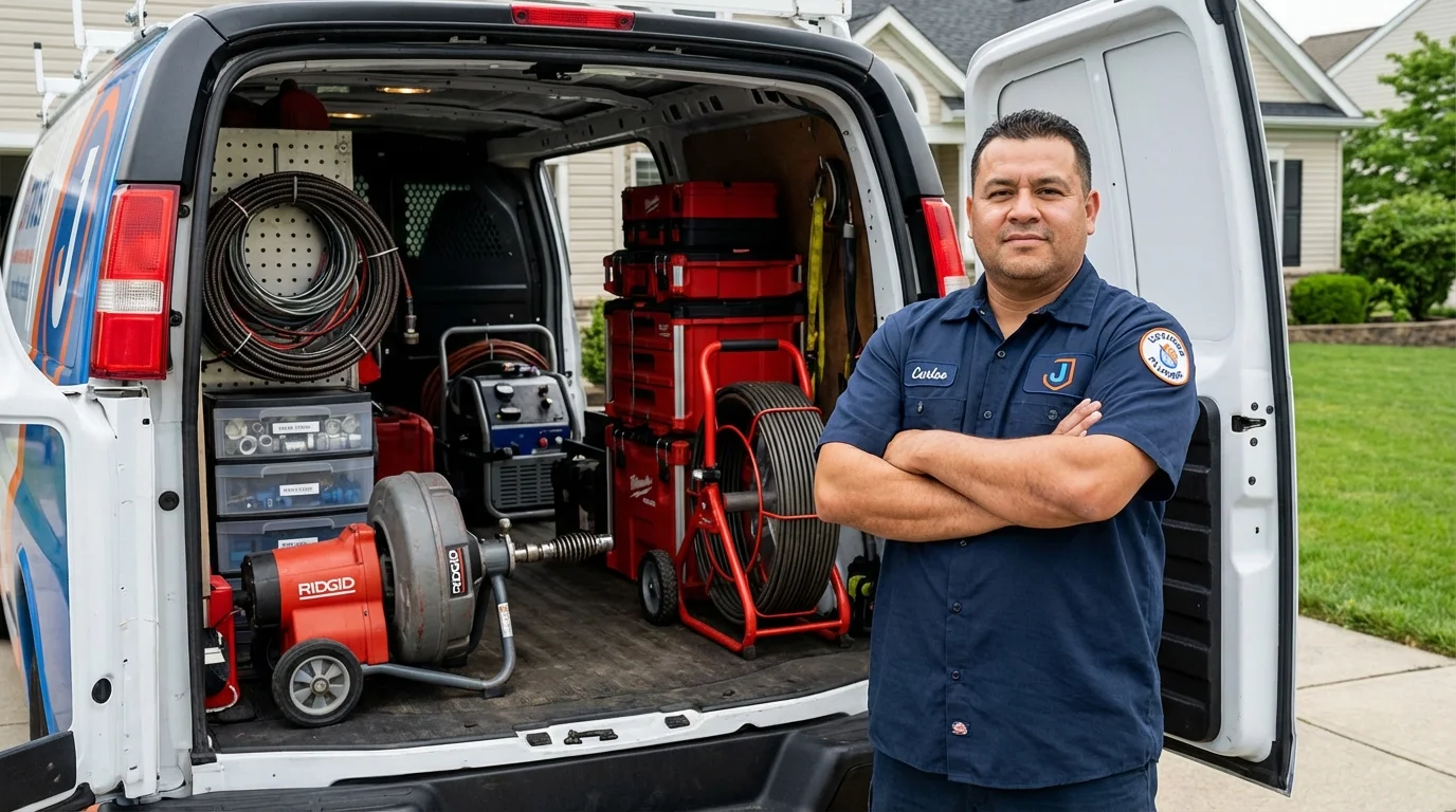 Professional drain cleaning equipment and Johns Plumbing LLC plumber in Mallory