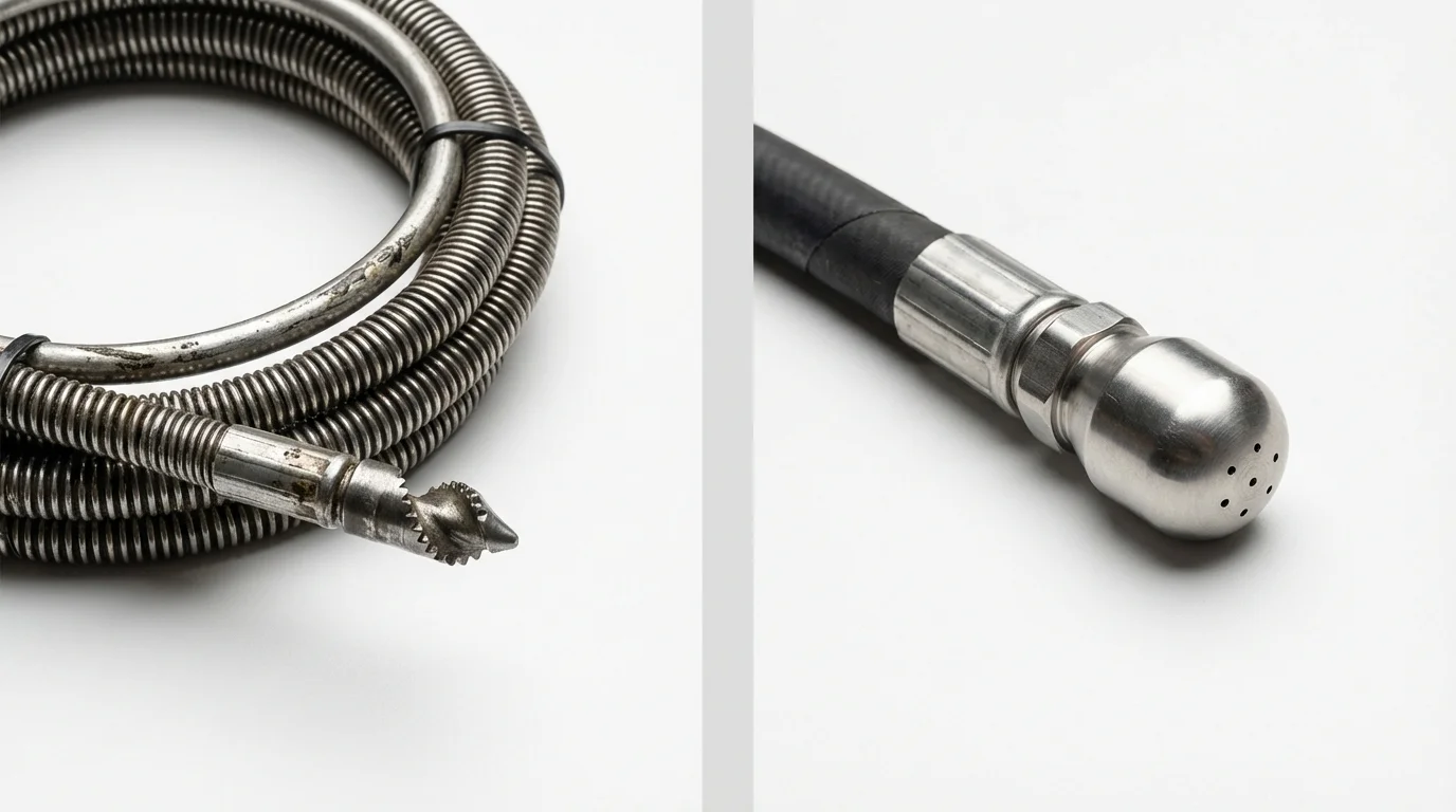 Drain snake cable and hydro jetting nozzle used for drain cleaning in Mallory, WV