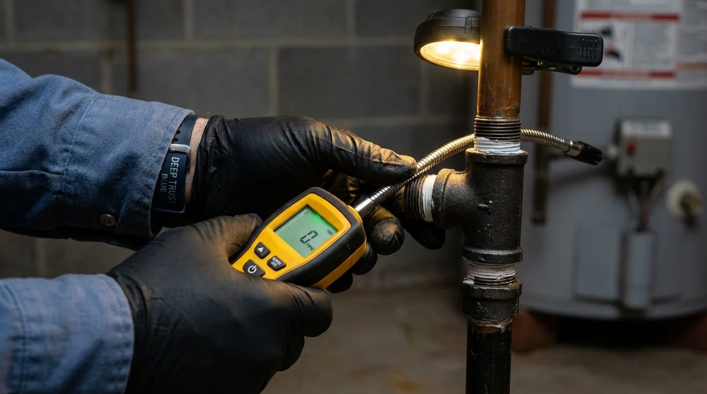 Gas leak detection with electronic sniffer by Johns Plumbing LLC in Mallory